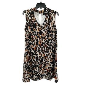 Lux II Women’s Leopard Print Sleeveless Keyhole Neck A-Line Dress Medium VERY